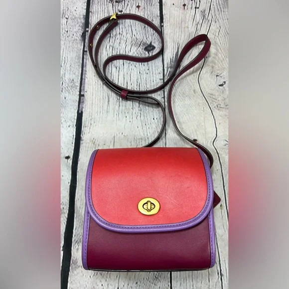 COACH Originals Turn-lock Lunchbox Bag PURPLE RED RASPBERRY Leather EXC COND! - Picture 9 of 15
